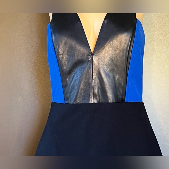 MASON BY MICHELLE Leather Insert Dress Pencil Wrap Bodycon Blue/Black Sz 6 - Picture 4 of 9
